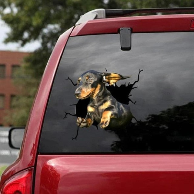 Funny Dog Head In The Crack Vinyl Car Stickers
