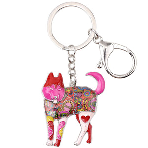 Bonsny Metal Siberian Husky Dog Key Chain Key Ring Bag Pendant Car Key Holder 2017 New Enamel Keychain Jewelry For Women Bijoux