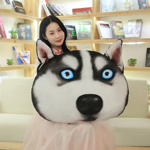 3D Funny Husky Dog Head Plush Pillow