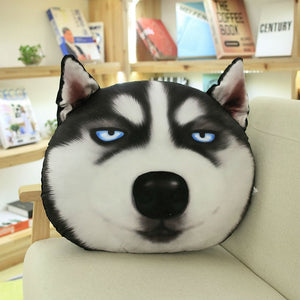 3D Funny Husky Dog Head Plush Pillow